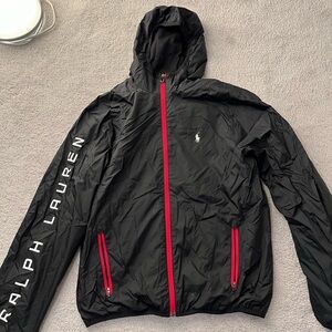 Ralph Lauren Black Windbreaker with Red Zippers